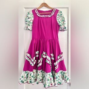 Vintage Floral Ruffle Purple Dress